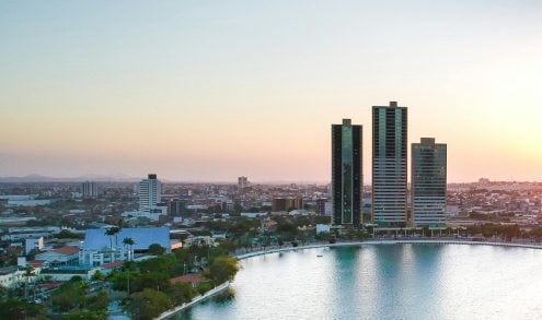 Skyscrapers next to a lake in the Centro neighbourhood, Rio de Janeiro, Brazil