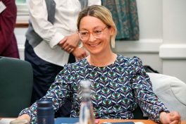 Amiee Smith in a judging meeting at the Civil Service AI and Data Challenge