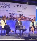 Christine Bellamy, interim director general, Digital Products Group, Government Digital Service and Shaukat Ali Khan, executive chief digital and information officer (CDIO) and executive director, NHS West Yorkshire Integrated Care Board and Integrated Care System, speaking at Global AI Cities/