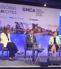 Christine Bellamy, interim director general, Digital Products Group, Government Digital Service and Shaukat Ali Khan, executive chief digital and information officer (CDIO) and executive director, NHS West Yorkshire Integrated Care Board and Integrated Care System, speaking at Global AI Cities/