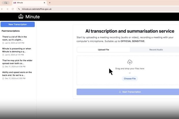 A screengrab of the UK government Minute tool for civil servants