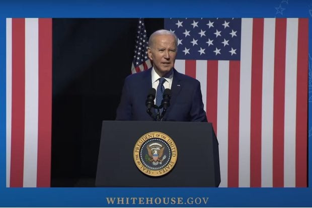 A screengrab of Joe Biden delivering his speech on threats to US democracy