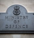 The plaque outside the South Door of the Ministry of Defence Main Building in Whitehall, London.