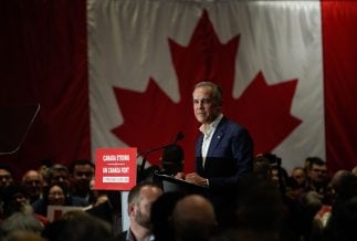 Mark Carney speaking at an election campaign event Photo Shutterstock