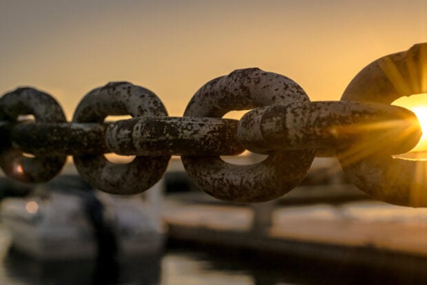 A chain on a freight ship