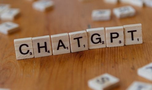 Scrabble tiles spelling out ChatGPT