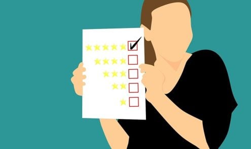 An illustration of a woman with a feedback form