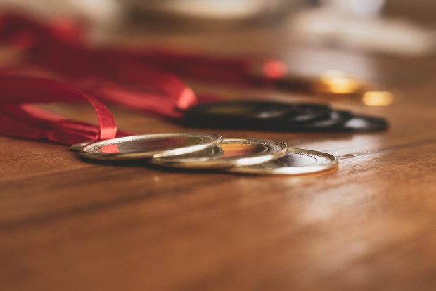 A picture of some medals on a table