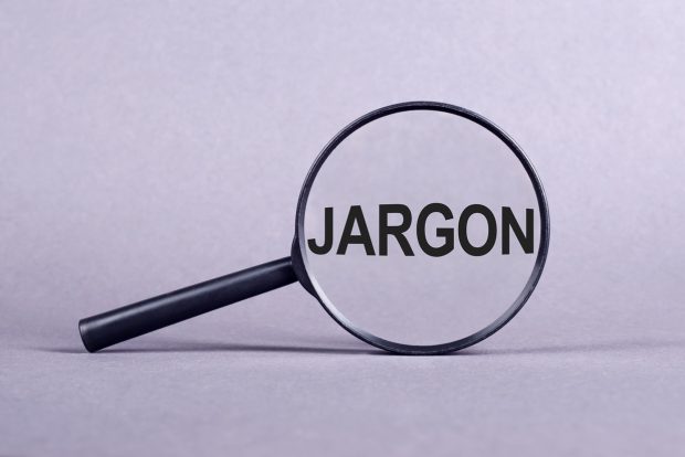 The word jargon viewed through a magnifyig glass